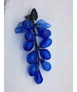 Vtg BLUE Individually Hand Blown Glass Grapes Cluster mid-century modern... - $24.99