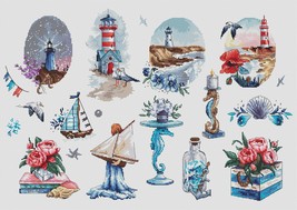 Sea Sampler cross stitch lighthouse pattern pdf Marine embroidery sea sh... - £31.59 GBP