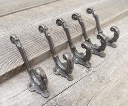 5 COAT HOOKS IRON VINTAGE ANTIQUE LOOK HAT HOOK KEY BATH HARDWARE SILVER... - $15.99