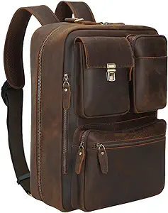 Men&#39;S Leather Convertible Backpack 15.6 Inch Laptop Briefcase Messenger ... - $313.99