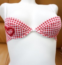 EXTRA PUSH UP COTTON DEMI BRA UNDERWIRE GINGHAM RED MADE IN EUROPE WOMEN... - £30.57 GBP