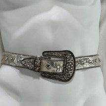LEATHEROCK Silver Metallic Belt Crystal Embellished Buckle &amp; Studs 34M - $44.99