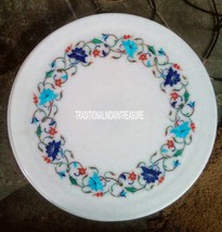 12&quot; Marble Round Plate Rare Stone Marquetry Art Inlay Mosaic Table Decor Gifts - £216.95 GBP
