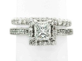 1.71ct tw Princess Diamond Engagement Wedding Set 18k White Gold Size 5 - £2,886.60 GBP