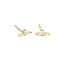 Anyco Earrings Gold Plated Simple Romantic Clover Mini Small Stud For Women - £14.23 GBP