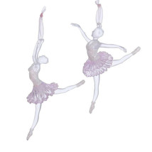 Kurt Adler Set Of 2 Clear &amp; Pink Frosted Acrylic Ballerina Christmas Ornaments - £11.89 GBP