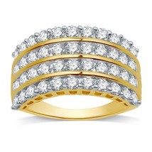 2.5CT Redondo Imitación Diamante 4-Row Aniversario Alianza 14K Chapado en Oro - £102.82 GBP