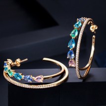  rainbow cubic zirconia crystal big round gold plated hoop earrings for women statement thumb200