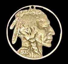 Antique 1935 Indian Head Buffalo Nickel Cut Coin Charm Pendant Earring B... - $19.99