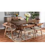 Beasley Gray Faux Leather Upholstered and Walnut Brown 7-Piece Dining Set - €1.086,01 EUR