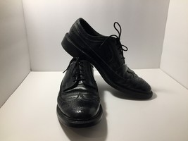 Men&#39;s Dexter Dress Shoes USA Black Wingtip Leather Oxfords Size 9-1/2 B - £50.58 GBP