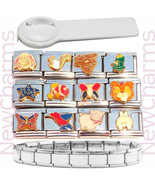 12 Popular Animal Italian Charms Starter Bracelet &amp; Tool - 90s Jewelry -... - £16.62 GBP