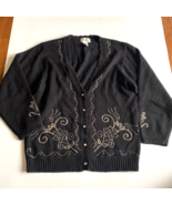 Vintage Koret Women&#39;s Cardigan Knit Black silver gray beaded twee dark c... - £17.83 GBP