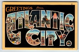 Greetings From Atlantic City New Jersey Large Big Letter Linen Postcard 1948 NJ - £6.39 GBP