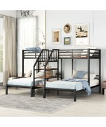 Metal Twin Over Twin &amp; Twin Bunk Bed, Triple Bunk Bed With Storage Shelv... - £390.87 GBP