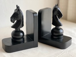 Pair of Black Wooden Horse Head Bookend 5.5&quot; - £21.00 GBP