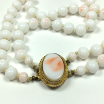 Vintage Double Stranded White Pink Necklace 16&quot; Choker Imitation Angel Skin - $30.00