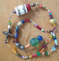 Vintage African Glass Brass Bone Colorful Lot String Beads for Unique Necklace - £31.37 GBP