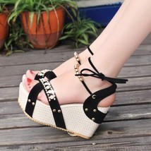 size 35-39 Fashion Summer leather Gladiator Women Sandals High Heel String Bead  - £28.19 GBP