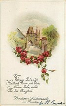 Christmas Herzlichen Gliickwunsch Castle Village Roses DB Xmas Postcard ... - £4.56 GBP