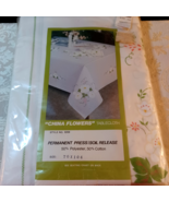 Vintage China Flower Permanent Press Tablecloth 70&quot; x 104&quot; &amp; 8 Matching ... - $18.81