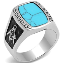 Men&#39;s Stainless Steel Ring with Synthetic Turquoise in Sea Blue - £18.21 GBP