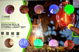 Solar LED Patio String Lights Multicolor Retro Edison Filament Round Globes NEW - £23.62 GBP
