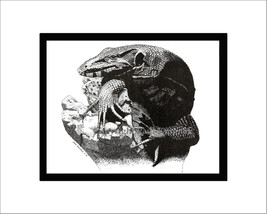 Black Water Monitor Pen and Ink Print, Reptile, Lizard - $24.00