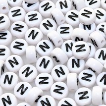 Amaney Letter Beads N 100pcs 7x4mm White Round Acrylic Black Alphabet for  - $282.51 MXN