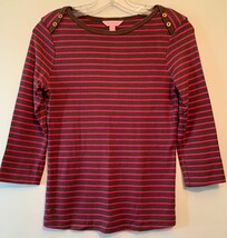Lilly Pulitzer Women S Brown Pink Striped Button Shoulder 3/4 Sleeves To... - $12.86