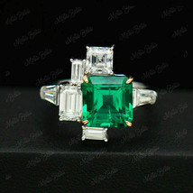 3Ct Asscher Cut Green Emerald Cocktail Engagement Ring In 14K White Gold Finish - £72.02 GBP