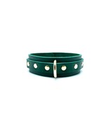 BDSM Green Leather Mona Collar &amp; Gold Hardware, Submissive Leather Choke... - £55.06 GBP