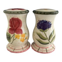Vtg 222 Fifth “Laura” Salt &amp; Pepper Shakers – Hand-Painted Floral Cerami... - $20.70