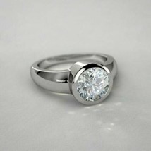 Bezel Set Engagement Ring 1.50Ct Simulated Diamond 14k White Gold in Size 9.5 - £208.41 GBP