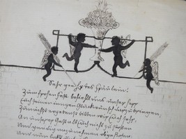 1884 Antique Signed Orig Pen Ink Fairy Silhouette Art Poem German Signed Cupid - £70.02 GBP