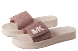 Michael Kors Women&#39;s MK Platform Slide Fawn Pink Metallic Jacquard 8 M NEW - $79.99