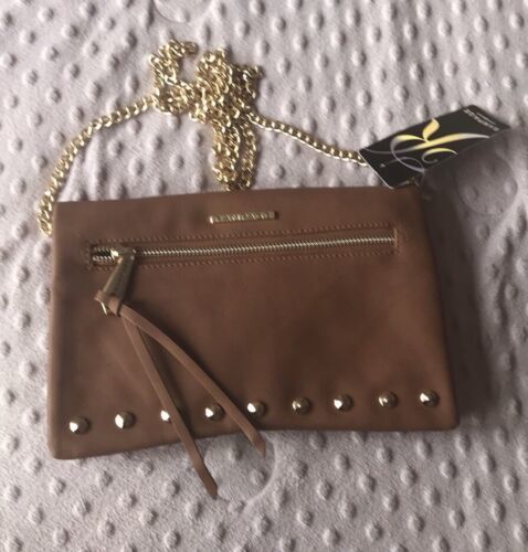 Rampage Womens Tan Crossbody Bag Faux Leather Studded Nwt Goldtone Hardware