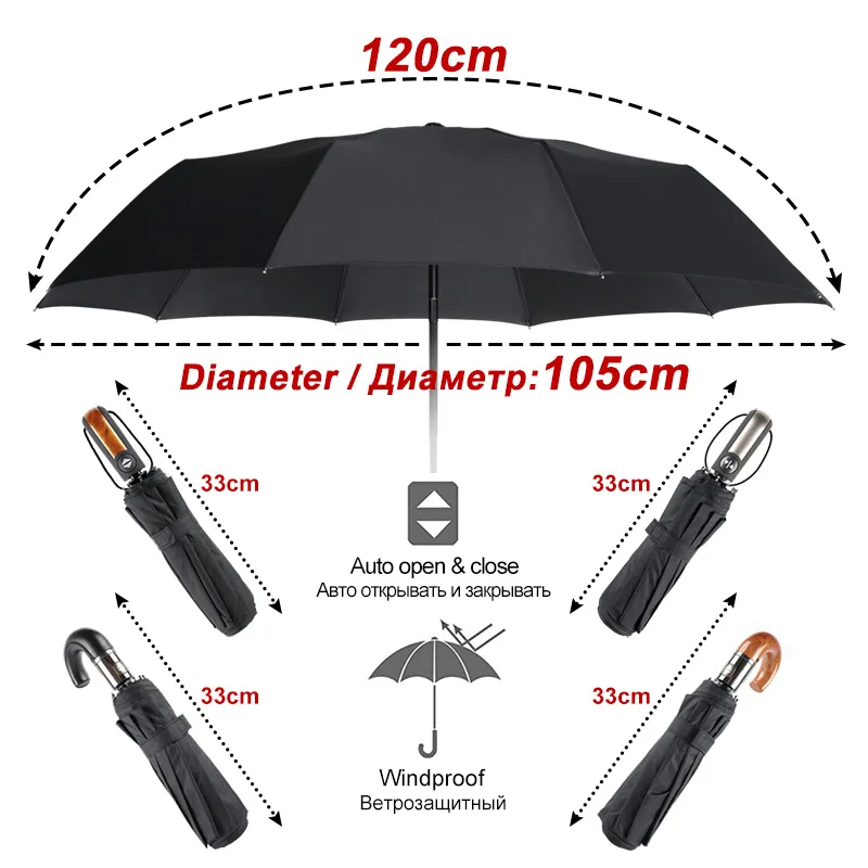 House Home Wind Resistant 3Fold Automatic Umbrella Rain Women Leather Wood Handl - £51.95 GBP