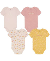 CALVIN KLEIN Baby Girls Floral Short Sleeved Bodysuits, 0-3M  (Pack of 4 ) - £19.86 GBP