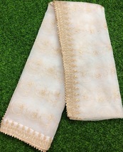 Off White &amp; Gold Organza Dupatta &amp; Sequins Embroidery, Indian Stole, Scarf DP01 - £23.46 GBP