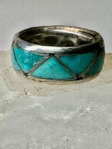 Zuni ring Turquoise wedding band size 4.75 sterling silver women - £45.94 GBP
