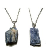 2 PC KYANITE ROUGH NATURAL MINERAL STONE PENDANT 18in SILVER LINK CHAIN ... - $12.92 CAD