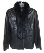 Wilsons Black Leather Jacket Faux Fur Collar Coat Button Front Butter So... - $82.10 CAD