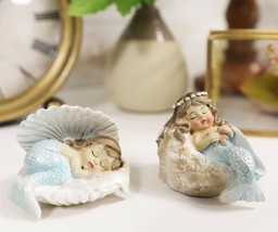 Ebros Mergirls with Blue Tail Mermaid Babies in Conch Shells Small Mini Set of 2 - £17.57 GBP