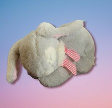 Vintage Bunny Prestige Toy Grey Sleeping Rabbit 80s Plush Stuffed Pink Bow - £15.52 GBP