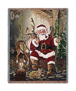 72x54 SANTA CLAUS Reindeer Christmas Holiday Tapestry Afghan Throw Blanket - £49.61 GBP