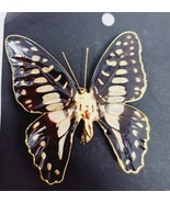 Nature&#39;s Gold Butterfly Brooch Pinback Costume Jewelry Insect Black and ... - £10.25 GBP