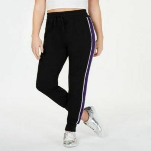 Material Girl Juniors&#39; Side-Stripe Jogger Pants Black L - $18.80