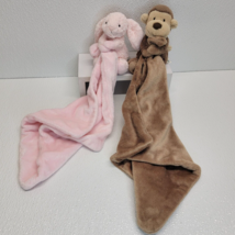 2 Little Jellycat Lovey Brown Monkey &amp; Pink Bunny Baby Security Blanket - £11.53 GBP