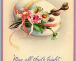 Decorated Egg Flowers Easter Greetings Poem 1925 DB Postcard F8 - £2.29 GBP
